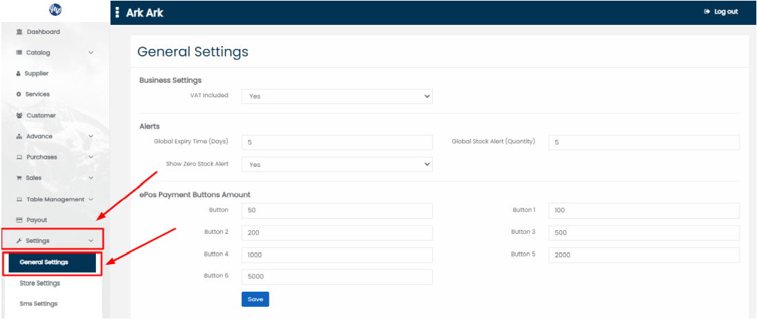 Setting and then general settings