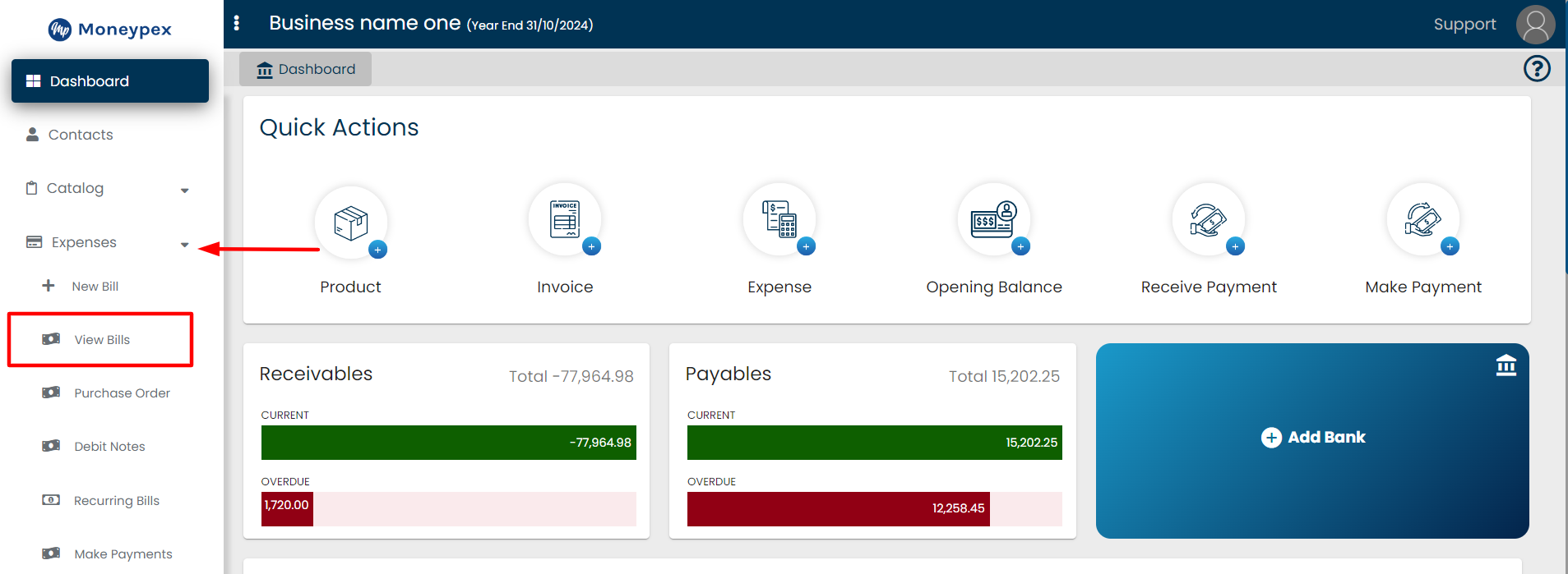 Expenses, and go to View Bills