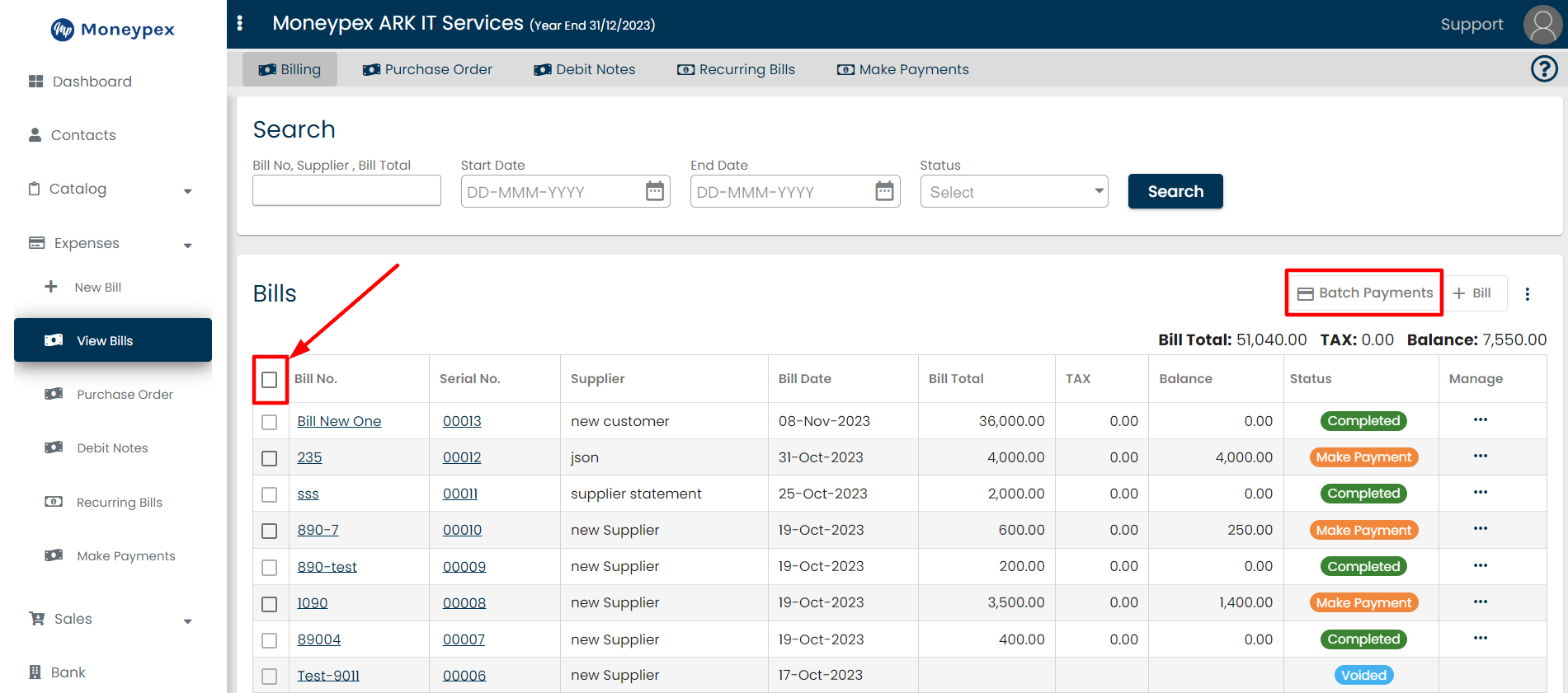 Batch Payments button