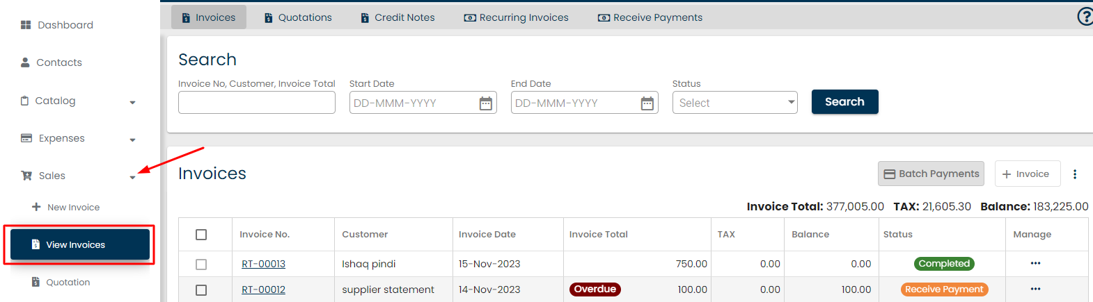 View Invoices button