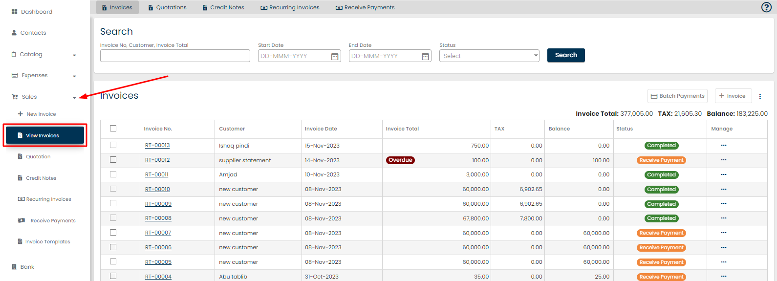 view invoices